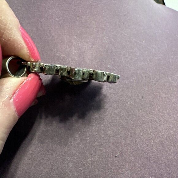 VINTAGE INDIA DESIGNER DOUG PAULUS STERLING SILVER AMETHYST STONE FLOWER PENDANT - Picture 3 of 5